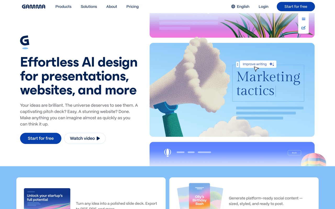 Gamma, an AI presentation maker, homepage