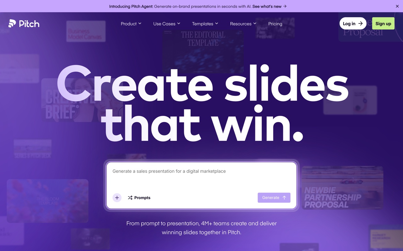 Pitch, a collaborative presentation tool, homepage