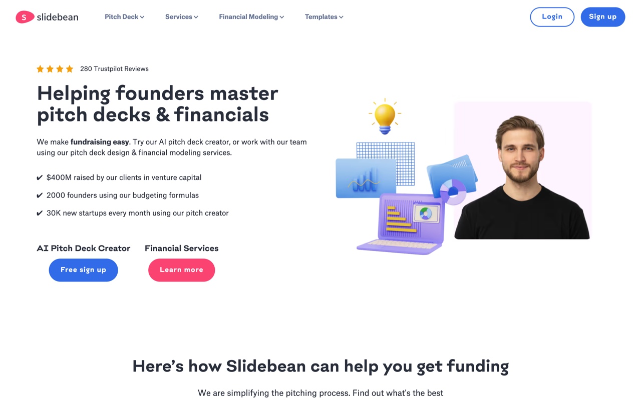 Slidebean, a pitch deck tool that separates content from design, homepage